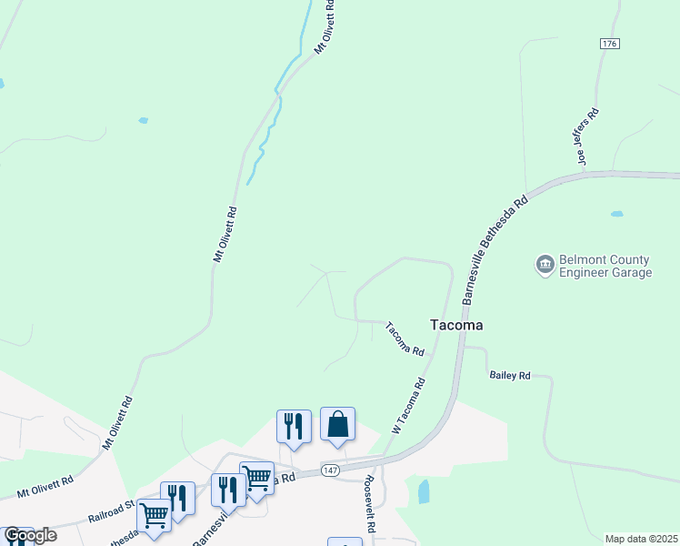 map of restaurants, bars, coffee shops, grocery stores, and more near 36368 Ridge Drive in Barnesville