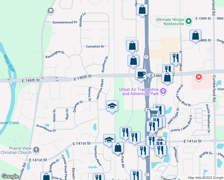 map of restaurants, bars, coffee shops, grocery stores, and more near 14477 Lansing Place in Fishers
