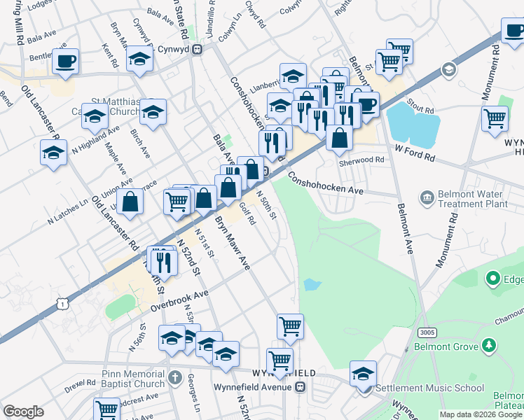 map of restaurants, bars, coffee shops, grocery stores, and more near 2438 1/2 North 50th Street in Philadelphia