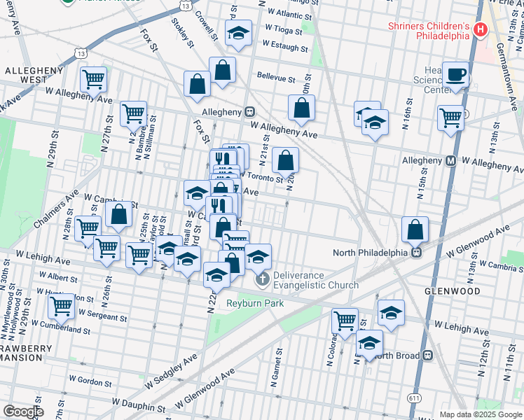 map of restaurants, bars, coffee shops, grocery stores, and more near 2930 North Lambert Street in Philadelphia