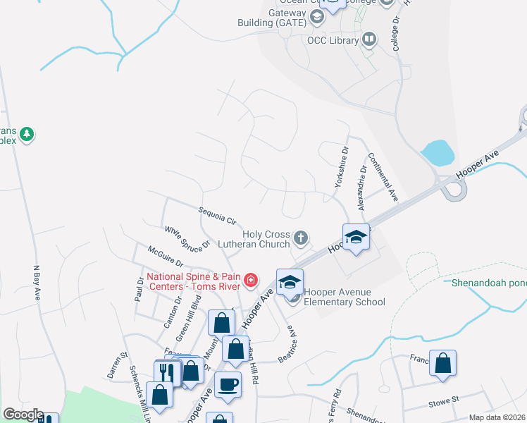 map of restaurants, bars, coffee shops, grocery stores, and more near 15 Friar Court in Toms River