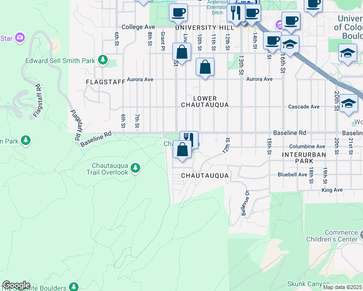 map of restaurants, bars, coffee shops, grocery stores, and more near in Boulder