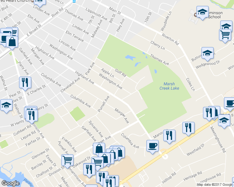 map of restaurants, bars, coffee shops, grocery stores, and more near 1200 Highland Avenue in Cinnaminson