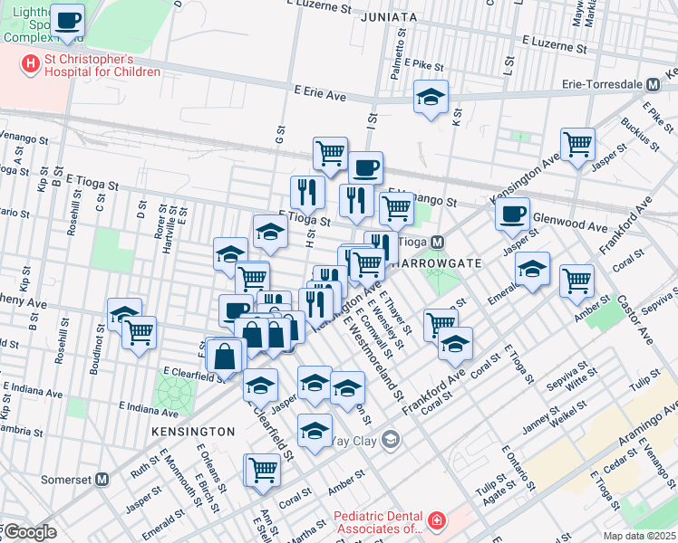 map of restaurants, bars, coffee shops, grocery stores, and more near 3356 I Street in Philadelphia