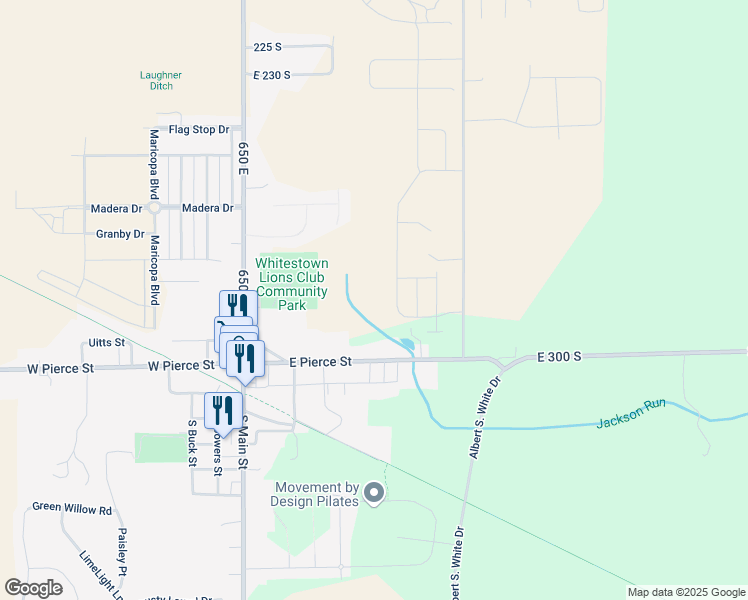 map of restaurants, bars, coffee shops, grocery stores, and more near 210 East Pierce Street in Whitestown