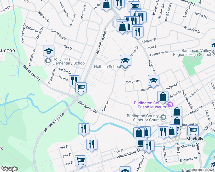 map of restaurants, bars, coffee shops, grocery stores, and more near 312 South Martin Avenue in Mount Holly