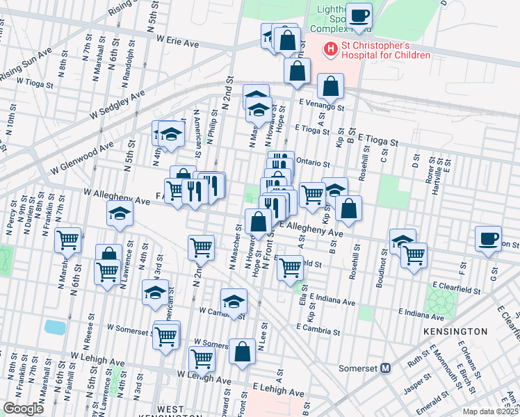 map of restaurants, bars, coffee shops, grocery stores, and more near 3219 North Howard Street in Philadelphia