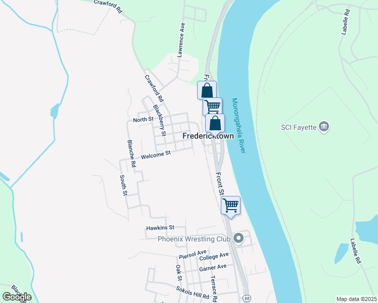 map of restaurants, bars, coffee shops, grocery stores, and more near 76 Welcome Street in Fredericktown