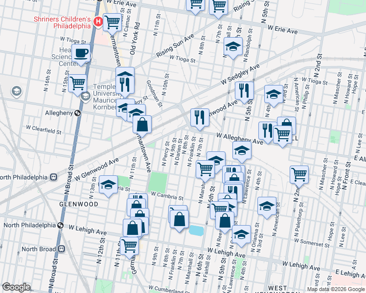 map of restaurants, bars, coffee shops, grocery stores, and more near 3104 North 8th Street in Philadelphia