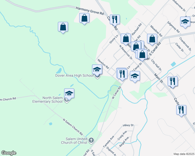 map of restaurants, bars, coffee shops, grocery stores, and more near 4500 Intermediate Avenue in Dover