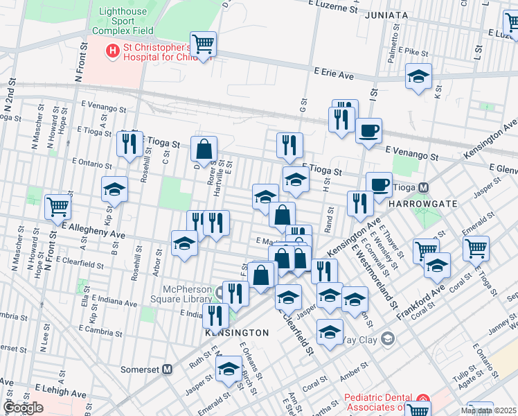map of restaurants, bars, coffee shops, grocery stores, and more near 707 East Cornwall Street in Philadelphia