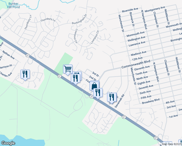 map of restaurants, bars, coffee shops, grocery stores, and more near 42 3rd Street in Manchester Township