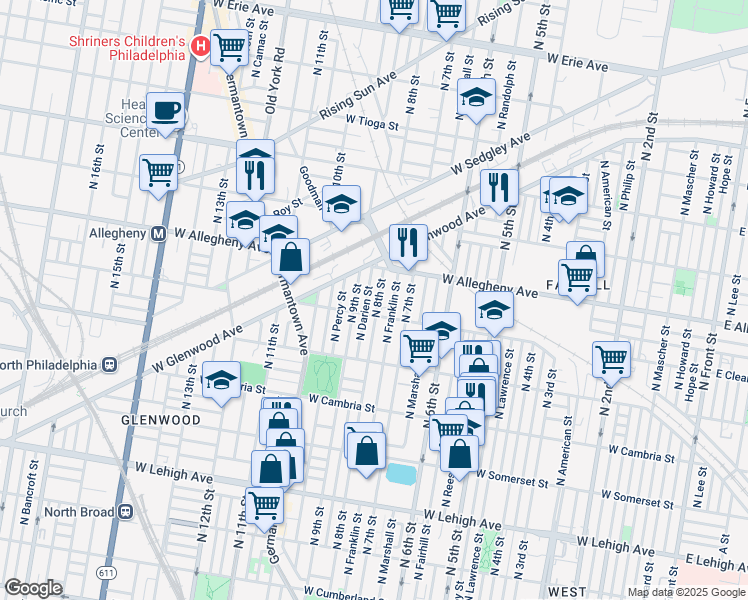 map of restaurants, bars, coffee shops, grocery stores, and more near 3120 North 8th Street in Philadelphia
