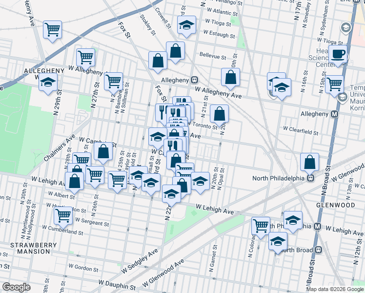 map of restaurants, bars, coffee shops, grocery stores, and more near in Philadelphia