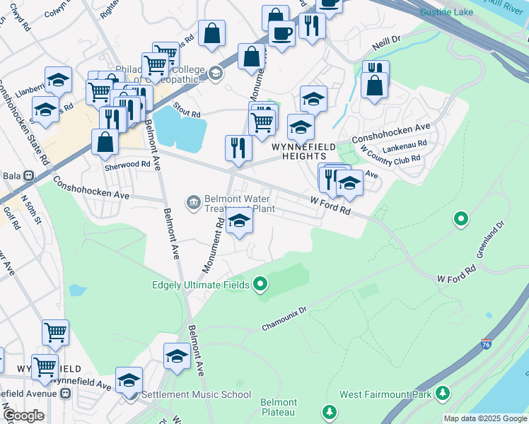 map of restaurants, bars, coffee shops, grocery stores, and more near 4082 Balwynne Park Road in Philadelphia