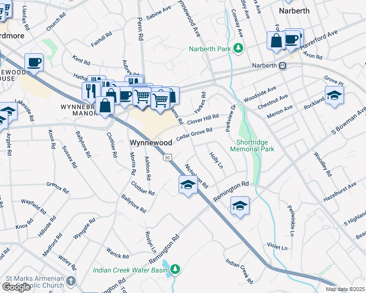 map of restaurants, bars, coffee shops, grocery stores, and more near 1011 Stanford Drive in Wynnewood