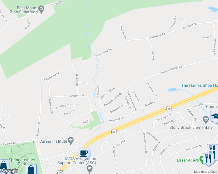 map of restaurants, bars, coffee shops, grocery stores, and more near 3687 Sorrel Ridge Lane in York