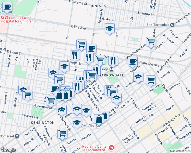 map of restaurants, bars, coffee shops, grocery stores, and more near 3353 Potter Street in Philadelphia