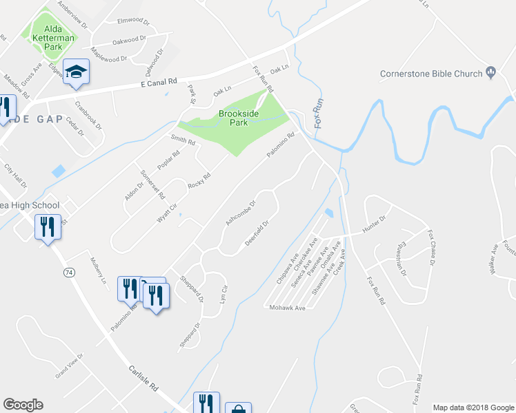 map of restaurants, bars, coffee shops, grocery stores, and more near 1833 Ashcombe Drive in Dover