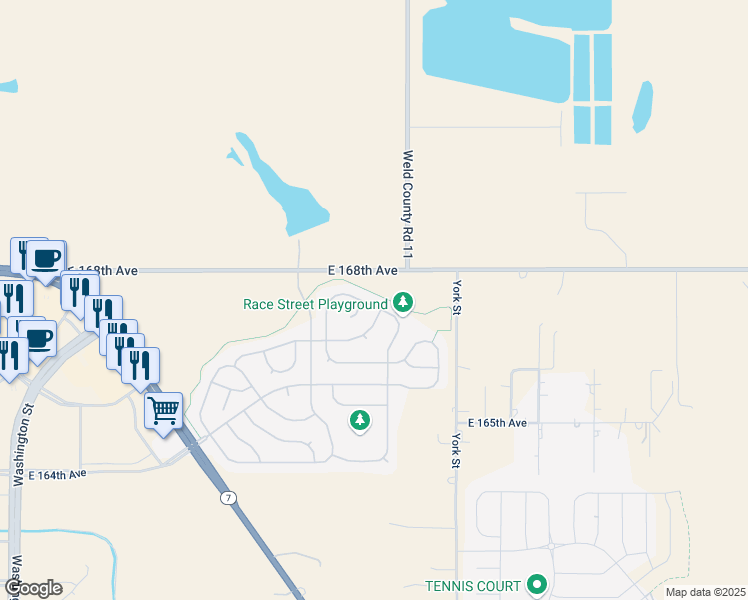 map of restaurants, bars, coffee shops, grocery stores, and more near 2005 East 167th Lane in Thornton