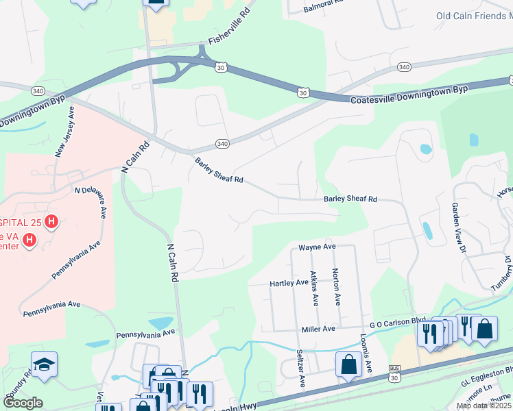 map of restaurants, bars, coffee shops, grocery stores, and more near 710 Morgan Drive West in Coatesville