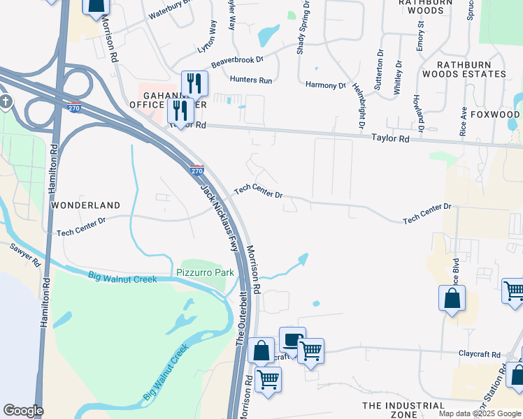 map of restaurants, bars, coffee shops, grocery stores, and more near 700 Morrison Road in Gahanna