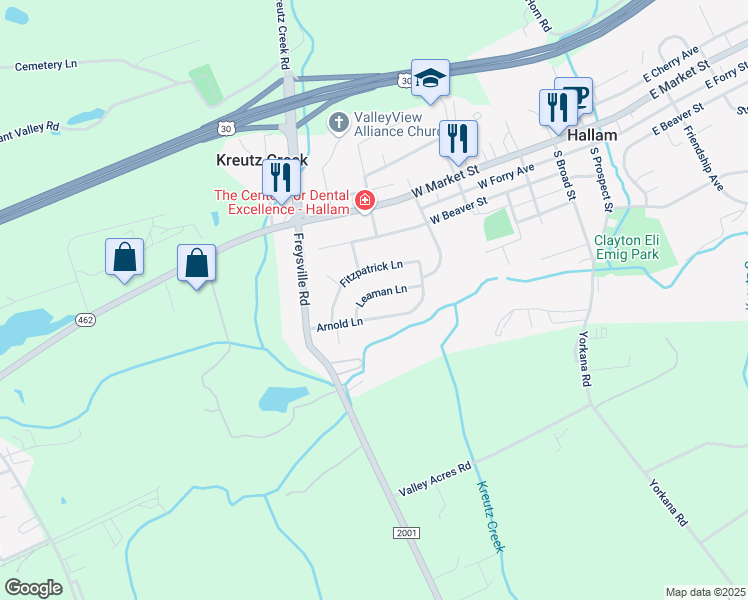 map of restaurants, bars, coffee shops, grocery stores, and more near 457 Arnold Lane in Hallam