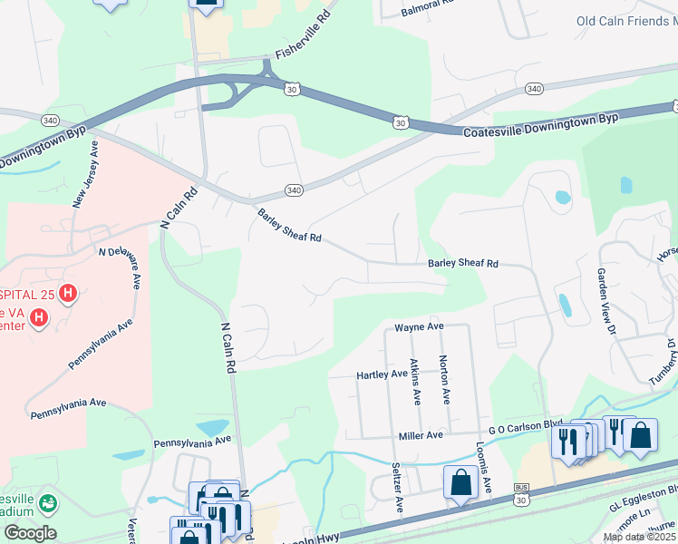 map of restaurants, bars, coffee shops, grocery stores, and more near 710 Morgan Drive West in Coatesville