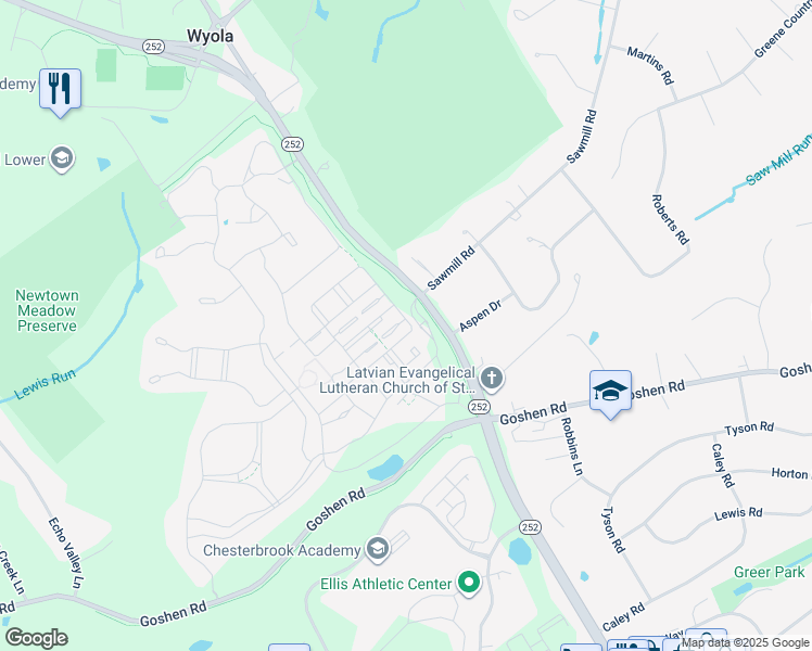 map of restaurants, bars, coffee shops, grocery stores, and more near 3701 Rosemont Pass in Newtown Square