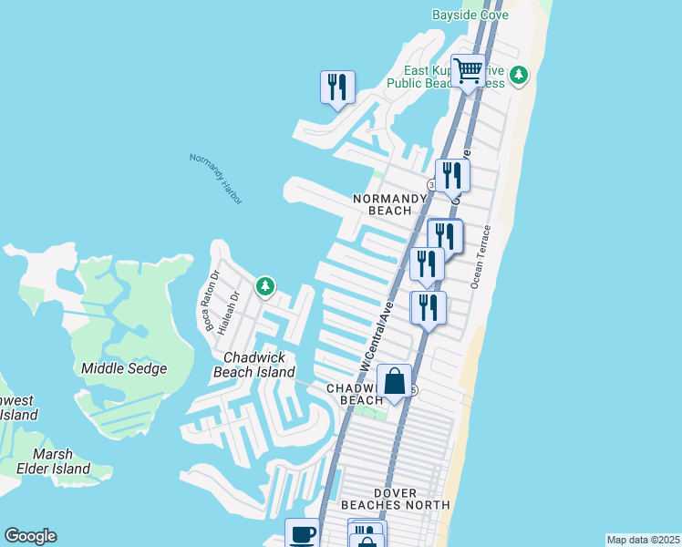 map of restaurants, bars, coffee shops, grocery stores, and more near 235 Hayes Court in Lavallette