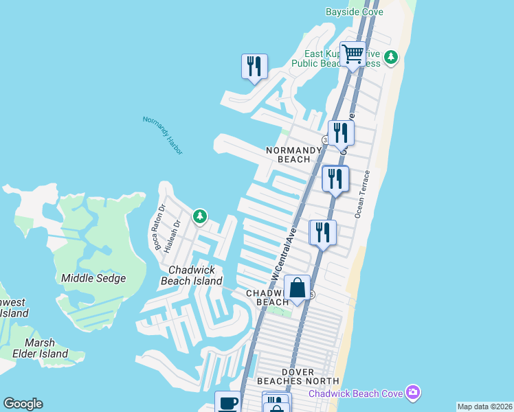 map of restaurants, bars, coffee shops, grocery stores, and more near 235 Hayes Court in Lavallette