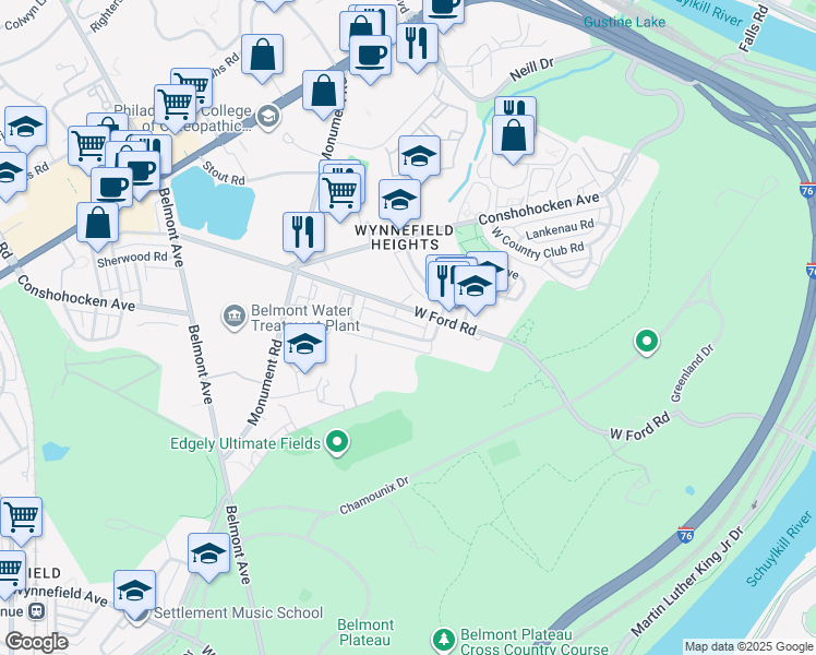 map of restaurants, bars, coffee shops, grocery stores, and more near 4044 Balwynne Park Road in Philadelphia