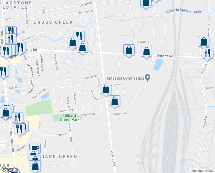 map of restaurants, bars, coffee shops, grocery stores, and more near 2376 Featherwood Drive in Columbus