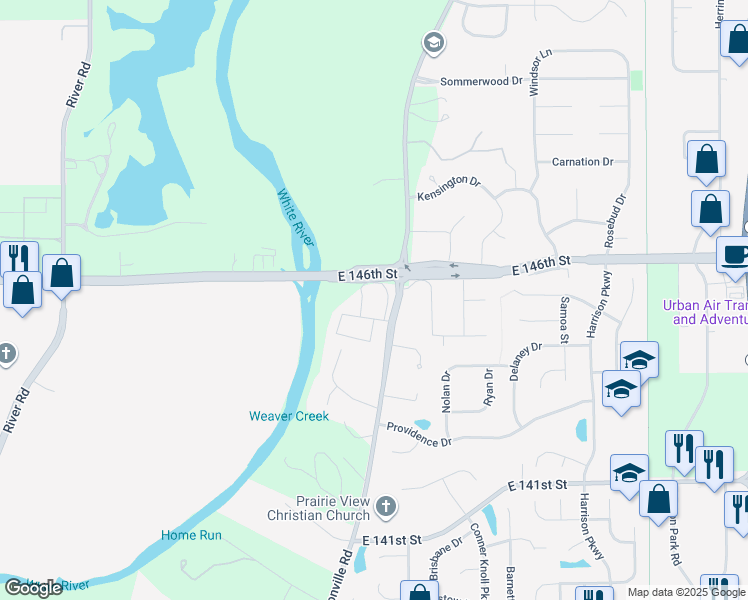 map of restaurants, bars, coffee shops, grocery stores, and more near 14532 Allisonville Road in Fishers