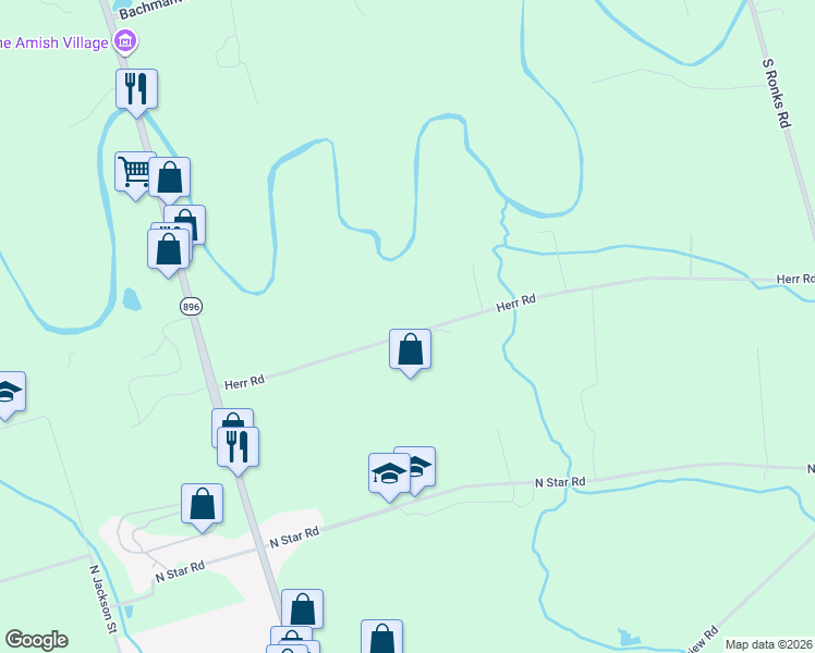 map of restaurants, bars, coffee shops, grocery stores, and more near 208 Herr Road in Strasburg