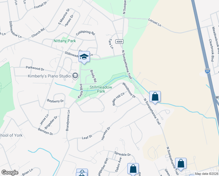 map of restaurants, bars, coffee shops, grocery stores, and more near 2777 Woodmont Drive in York
