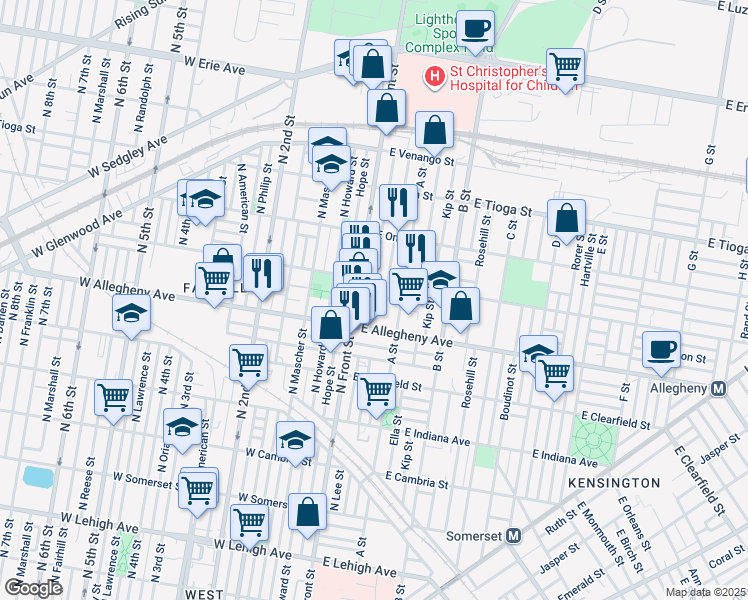 map of restaurants, bars, coffee shops, grocery stores, and more near 3243 North Lee Street in Philadelphia