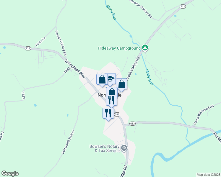 map of restaurants, bars, coffee shops, grocery stores, and more near 14 School House Rd in Normalville