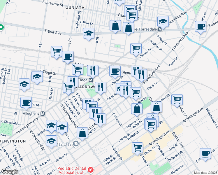 map of restaurants, bars, coffee shops, grocery stores, and more near 3549 Jasper Street in Philadelphia