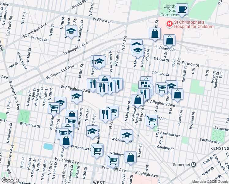 map of restaurants, bars, coffee shops, grocery stores, and more near 3206 North 2nd Street in Philadelphia