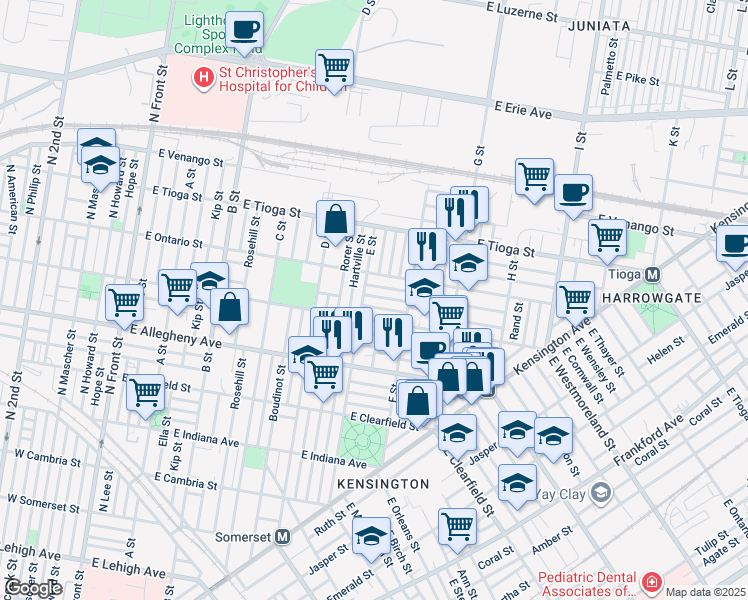 map of restaurants, bars, coffee shops, grocery stores, and more near 614 East Wensley Street in Philadelphia