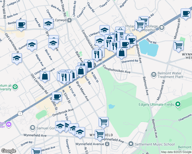 map of restaurants, bars, coffee shops, grocery stores, and more near 2465 North 50th Street in Philadelphia