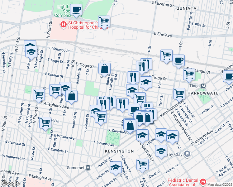 map of restaurants, bars, coffee shops, grocery stores, and more near 614 East Wensley Street in Philadelphia