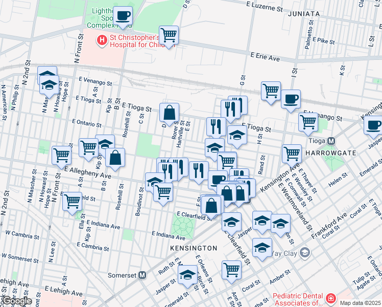 map of restaurants, bars, coffee shops, grocery stores, and more near 620 East Wensley Street in Philadelphia