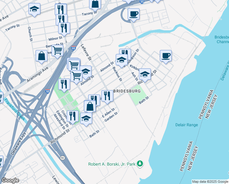 map of restaurants, bars, coffee shops, grocery stores, and more near 4517 Salmon Street in Philadelphia