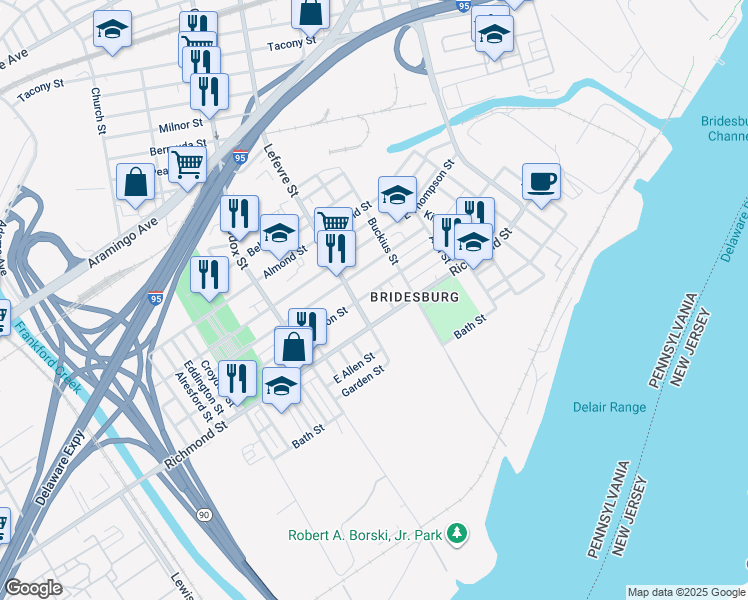 map of restaurants, bars, coffee shops, grocery stores, and more near 4517 Salmon Street in Philadelphia