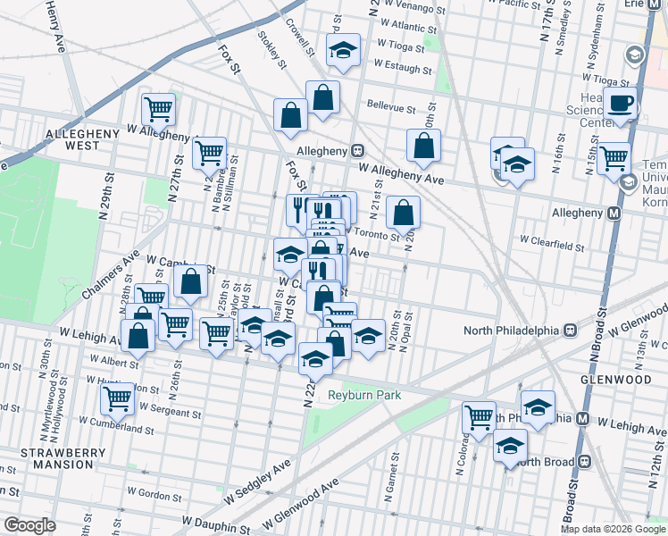 map of restaurants, bars, coffee shops, grocery stores, and more near in Philadelphia
