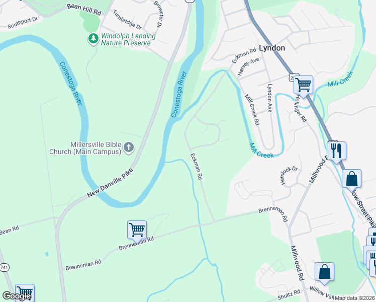 map of restaurants, bars, coffee shops, grocery stores, and more near 339 Eckman Road in Lancaster