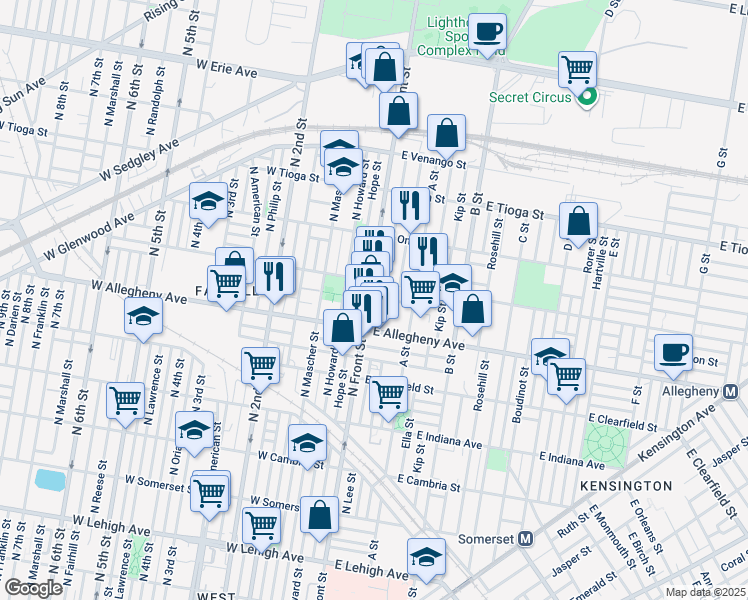 map of restaurants, bars, coffee shops, grocery stores, and more near in Philadelphia