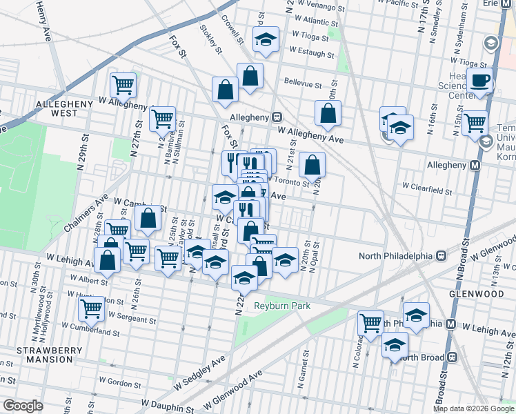map of restaurants, bars, coffee shops, grocery stores, and more near in Philadelphia